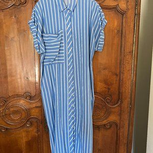 Blue and White Striped Short Sleeve Dress